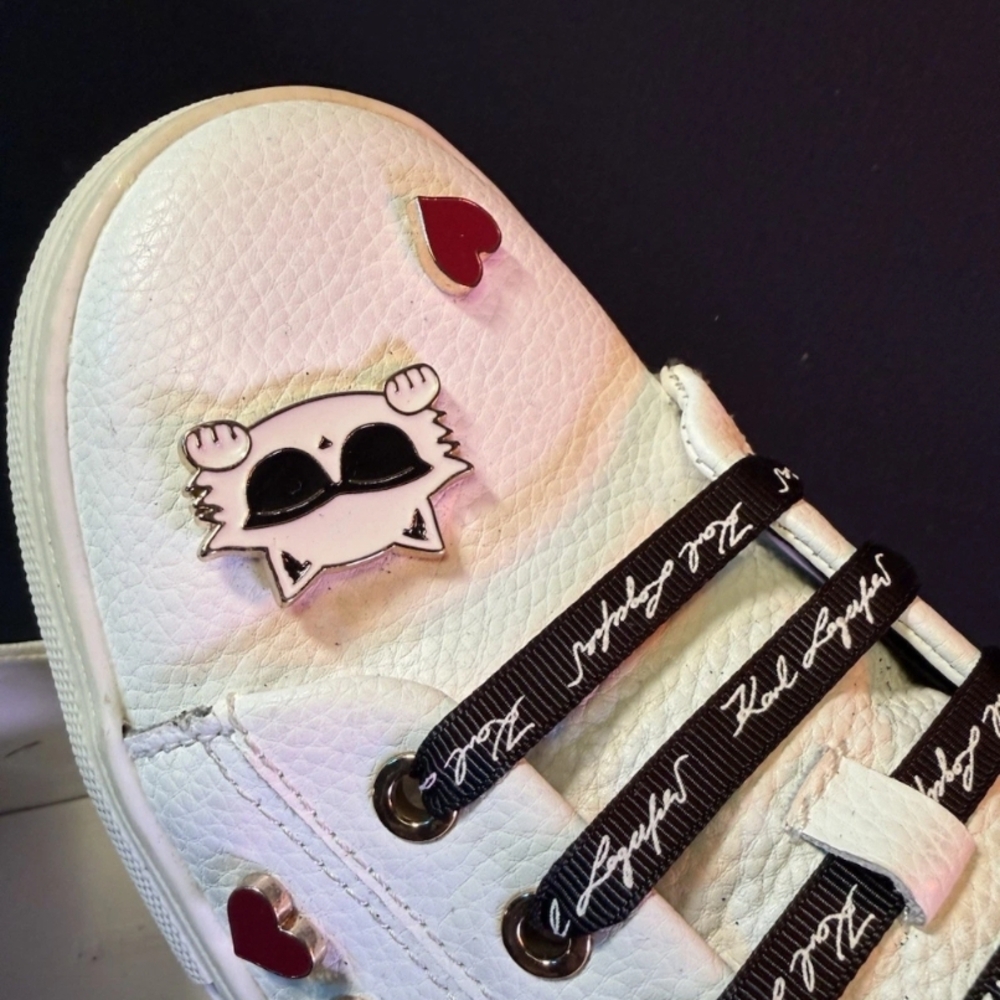 Karl Lagerfeld White Sneakers with Black Laces and Red Accents - Picture 5 of 6